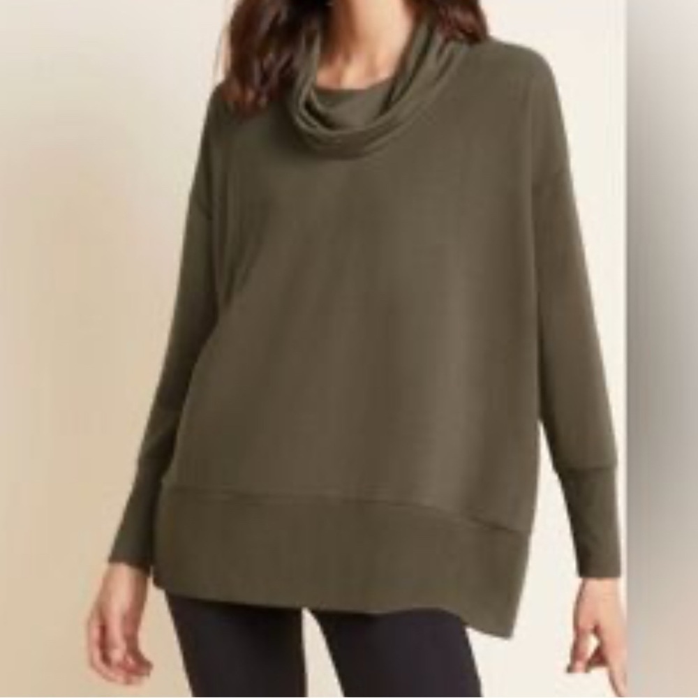 Garnet Hill Olive Funnel Neck Long Sleeve Tunic Top